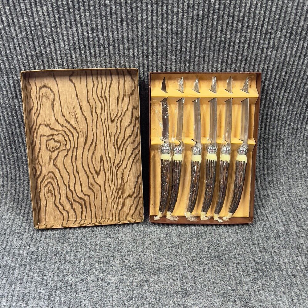 VTG Crown Awards Carving Steak Knives Hand Forged Stainless Steel‎ Set Of 6 NOS